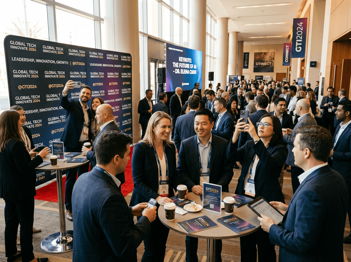 Conference networking with branded backdrop
