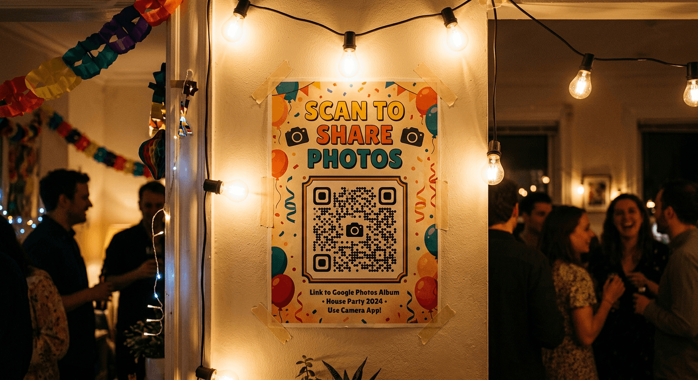 QR code on a refrigerator at a house party