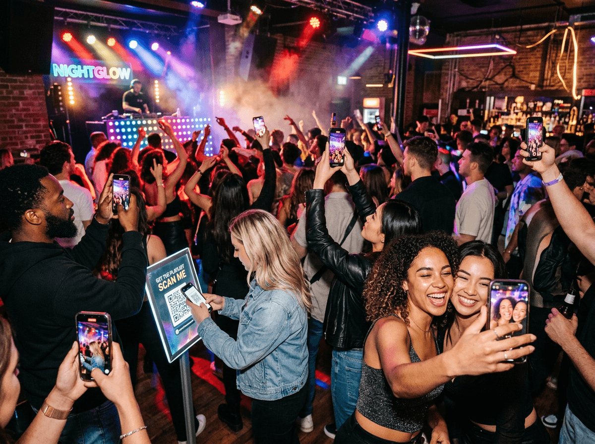 Guests capturing party moments on phones