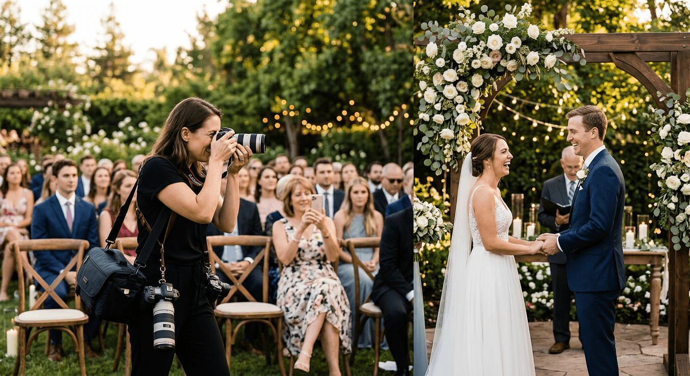 Photographer and guest both capturing wedding moments